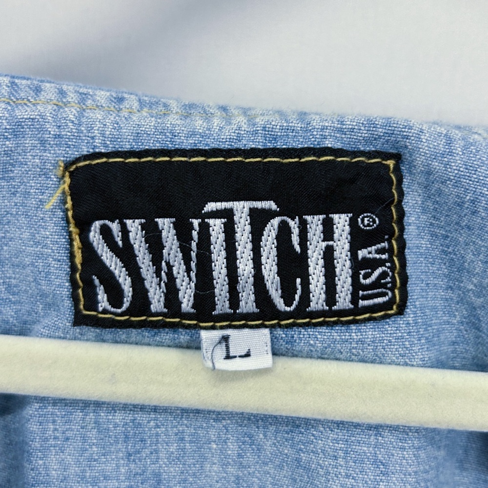 Vintage Switch Denim Floral Embroidered Peter Pan Collar Crop Top Large - Picture 5 of 5
